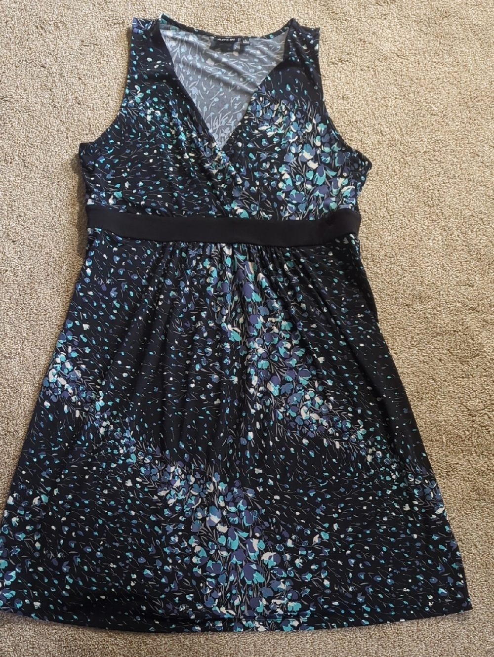 Apt. 9 Black with Teal and White Floral Print Dress